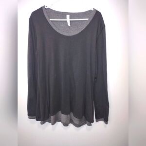 Indigenous women's 100% cotton black long sleeve top size L lagenlook minimalist